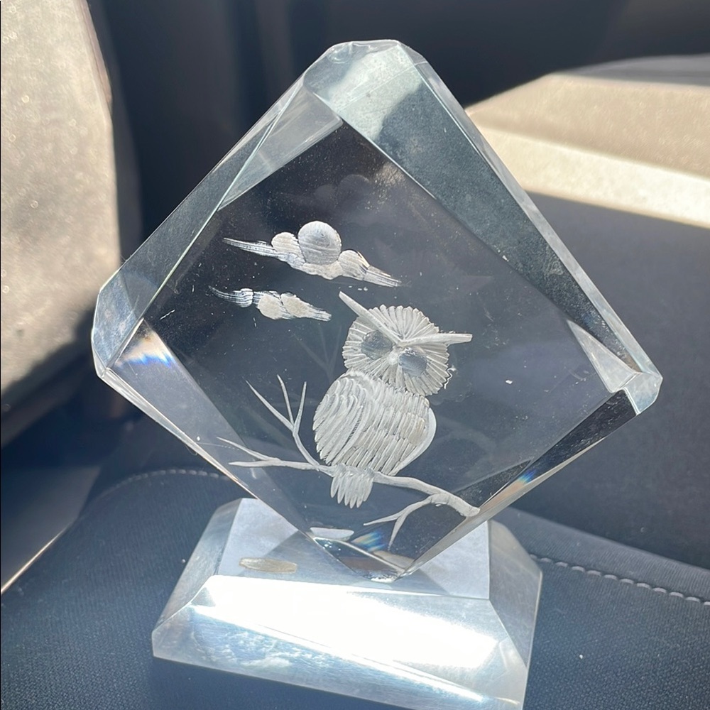 Carved Owl in the Crystal Base Size 6”
